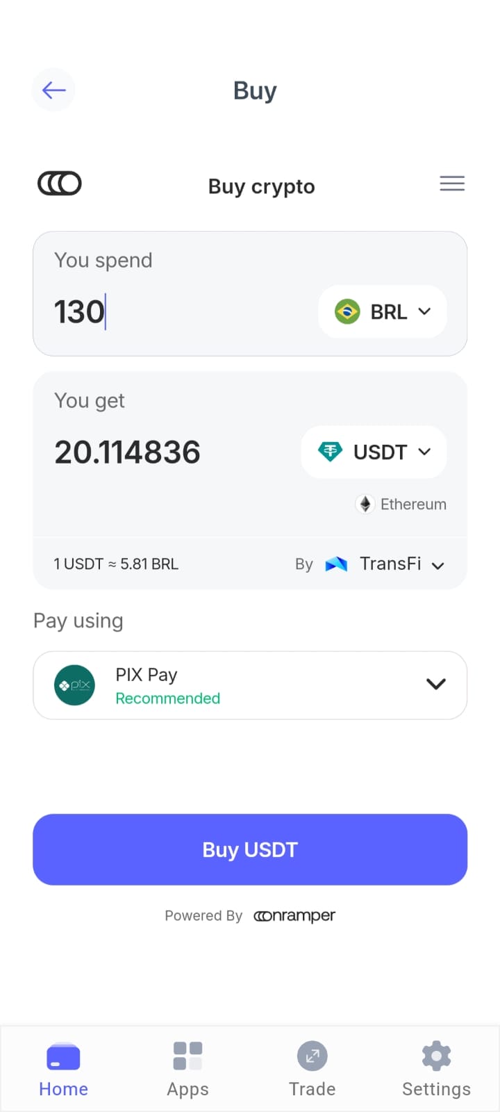 Carregue sua DEX com criptomoedas