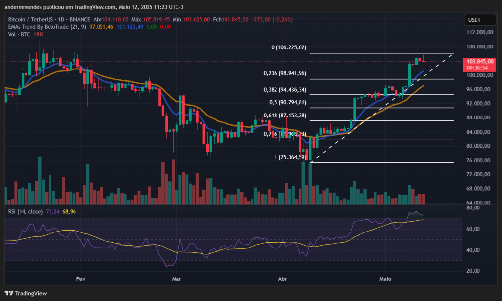 Gráfico do Bitcoin (BTC) no TradingView