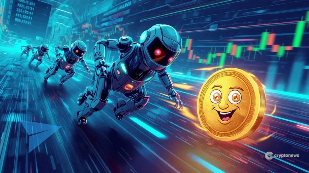 Ilustração de bots de trading do Telegram competindo por meme coins