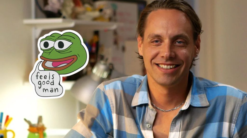 Matt Furie e Meme Pepe the Frog ilustrando a cultura da internet que inspirou a memecoin PEPE e atrai investidores