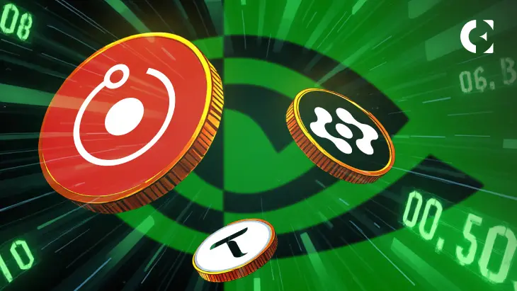 Illustration of digital tokens with a green background and motion effect.