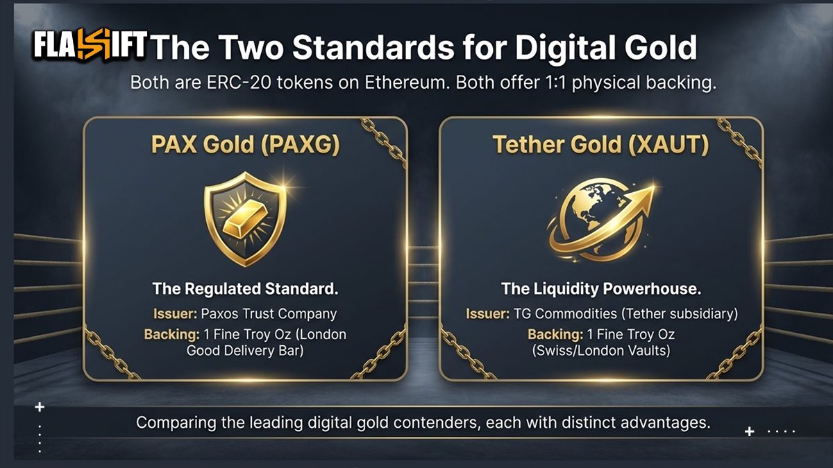 Comparison of PAX Gold (PAXG) and Tether Gold (XAUT) features and issuers.