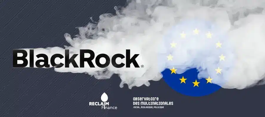 BlackRock logo with European Union flag and smoke background.
