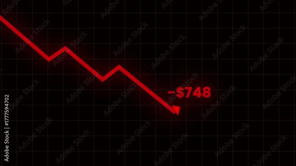 A financial chart showing a red trendline indicating a loss of $748.