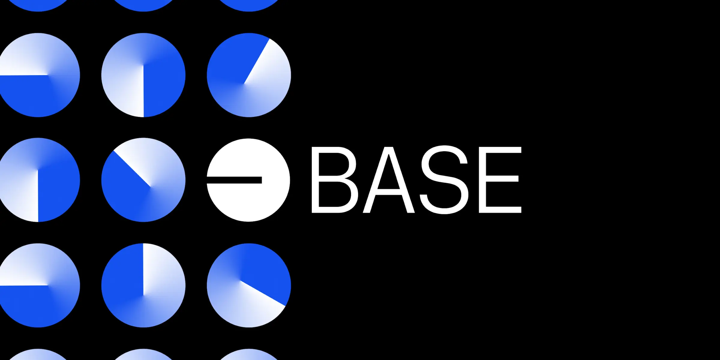 Base cryptocurrency logo featuring a white circle with a cutout and the word BASE in white text on a black background