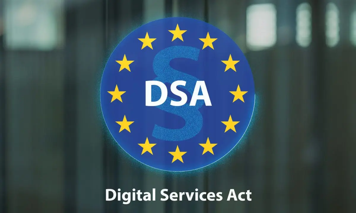 The Digital Services Act logo featuring the acronym DSA on a blue circle with yellow stars