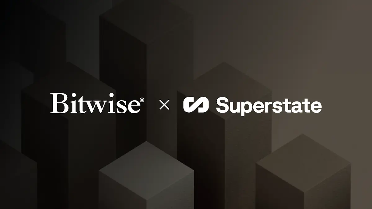 Bitwise and Superstate logos side by side over a dark background with 3D geometric cubes