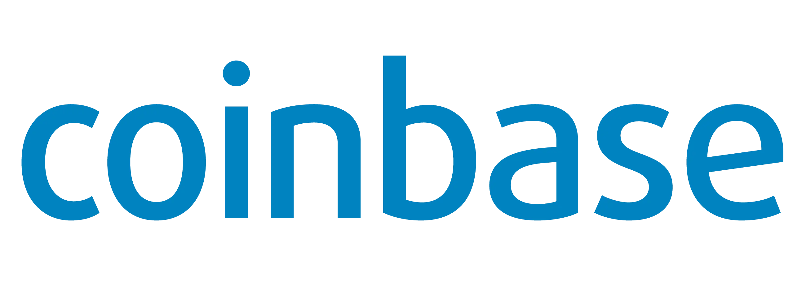 Das blaue Logo von Coinbase auf schwarzem Hintergrund.
