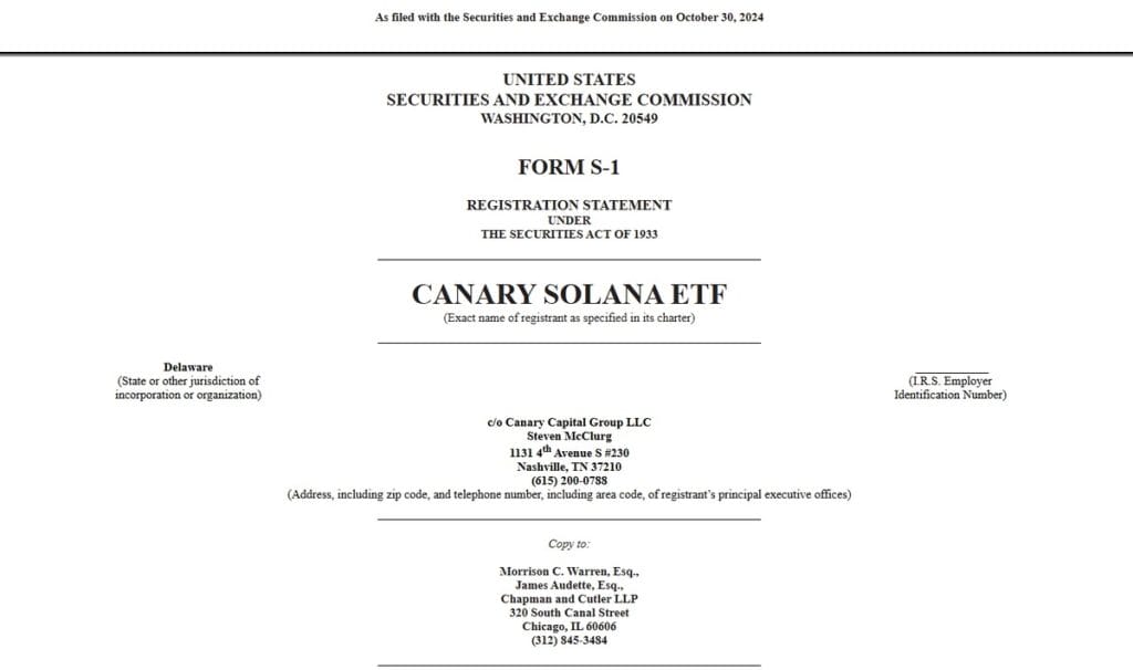 Solicitud ETF Solana por parte de Canary Capital