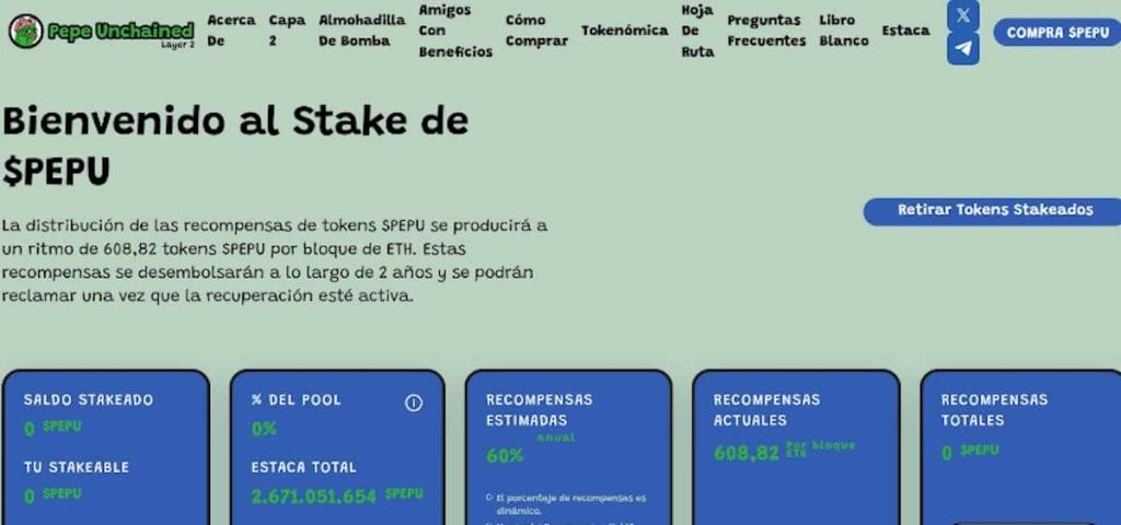 Protocolo de staking de $PEPU con rendimiento de 60%.
