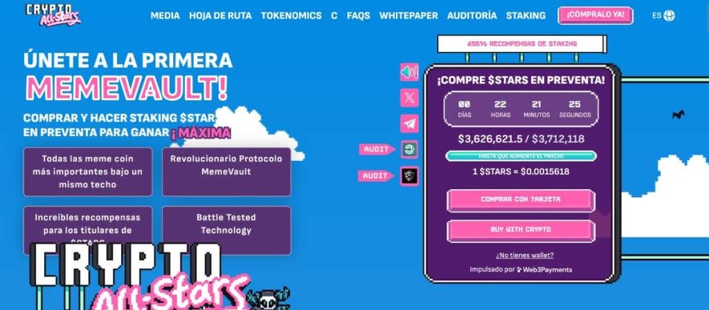 La preventa de $STARS está activa con un precio de 0.0015618 dólares por token.