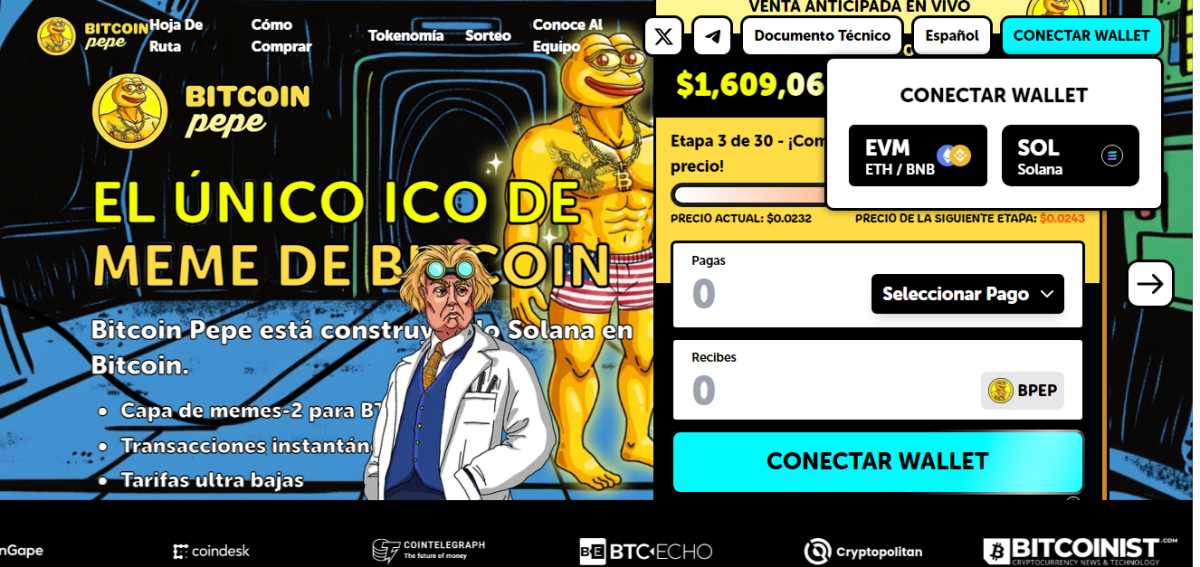 Conecta tu wallet a la hora de comprar Bitcoin Pepe