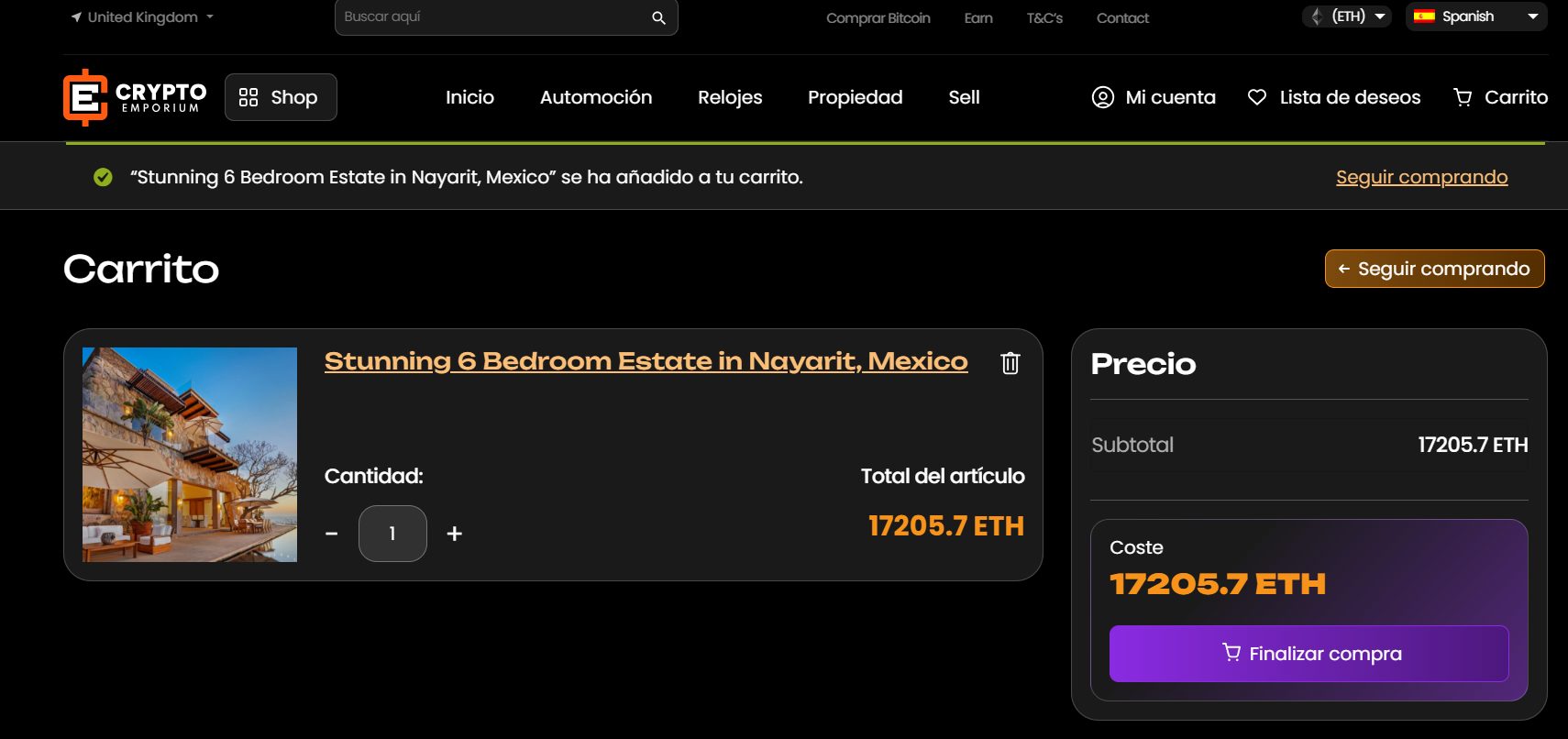 paso 3 comprar coche con criptos en cryptoemporium