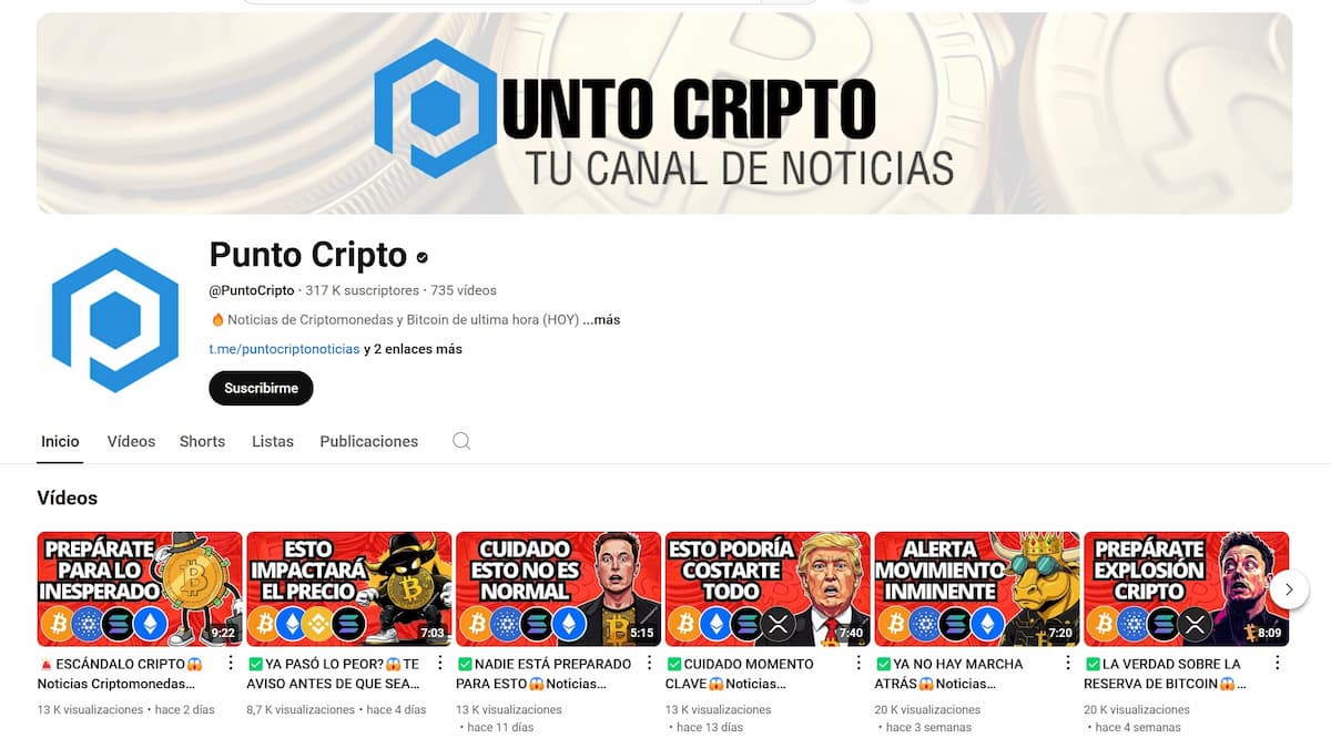 Canal de YouTube criptomonedas con gran variedad de noticias