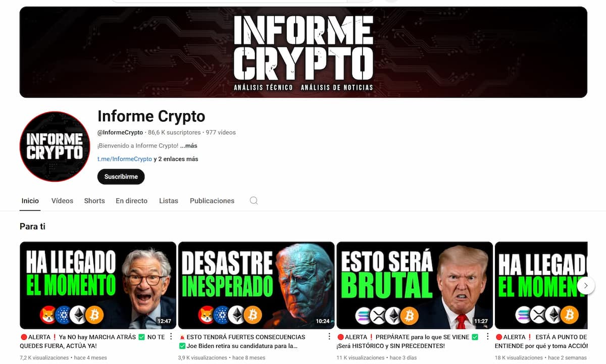 Canal de YouTube criptomonedas Informe Crypto