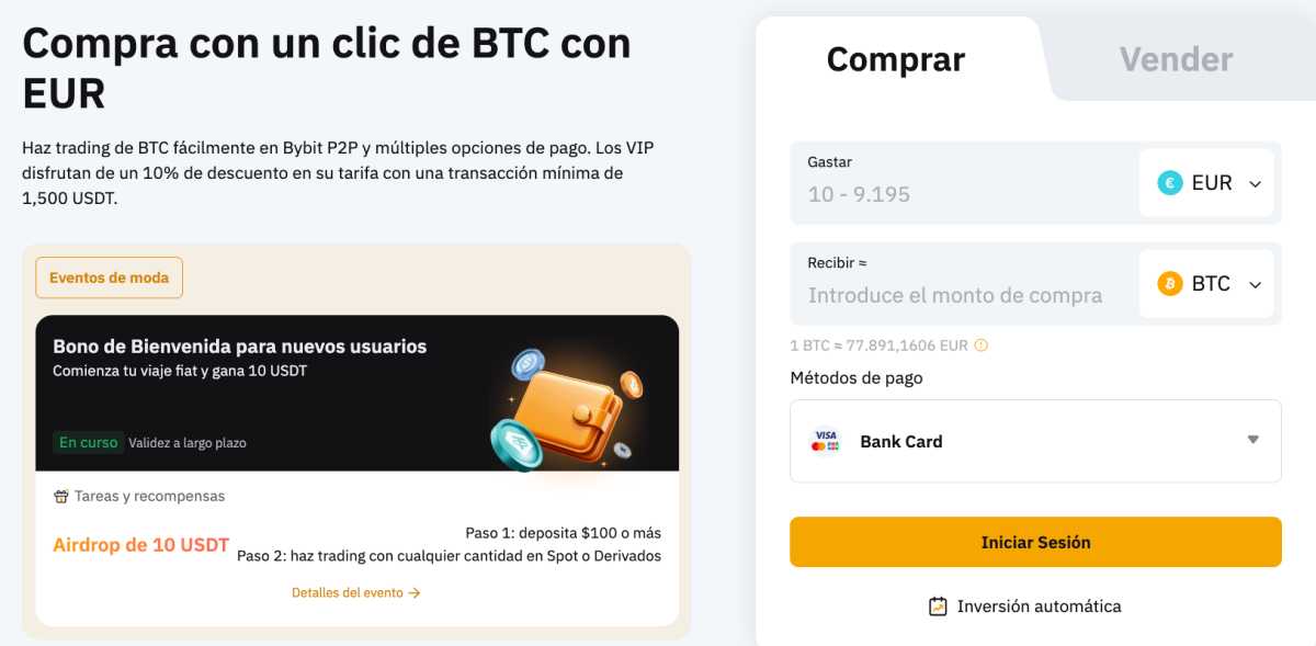 Bybit: comprar BTC con  tarjeta y un solo clic