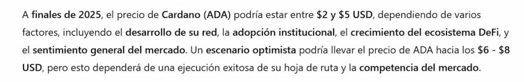 Predicción de ChatGPT para ADA para finales de 2025