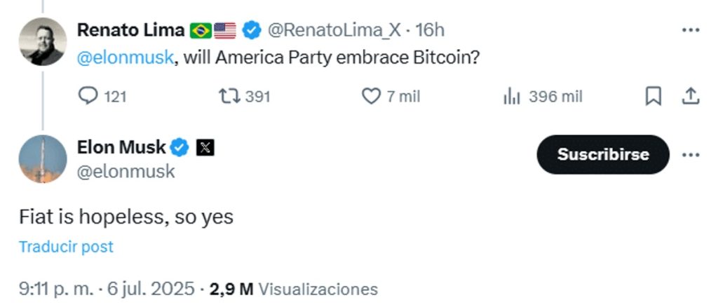 Musk acepta Bitcoin X
