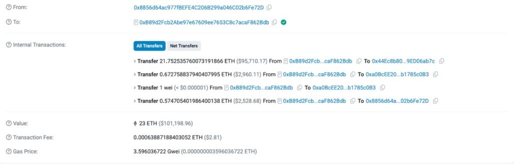 Ballena compra T6900 - Operación registrada en Etherscan