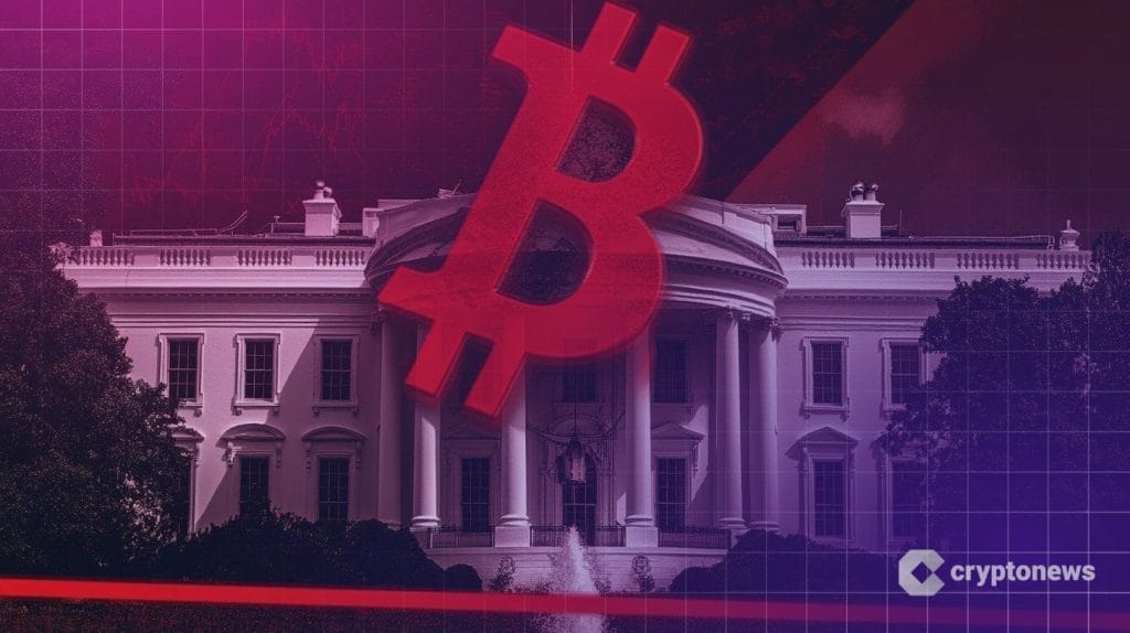 Bitcoin logo ja valkoinen talo