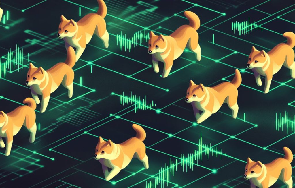 Dogecoin-koiria juoksemassa piirilevyn päällä.
