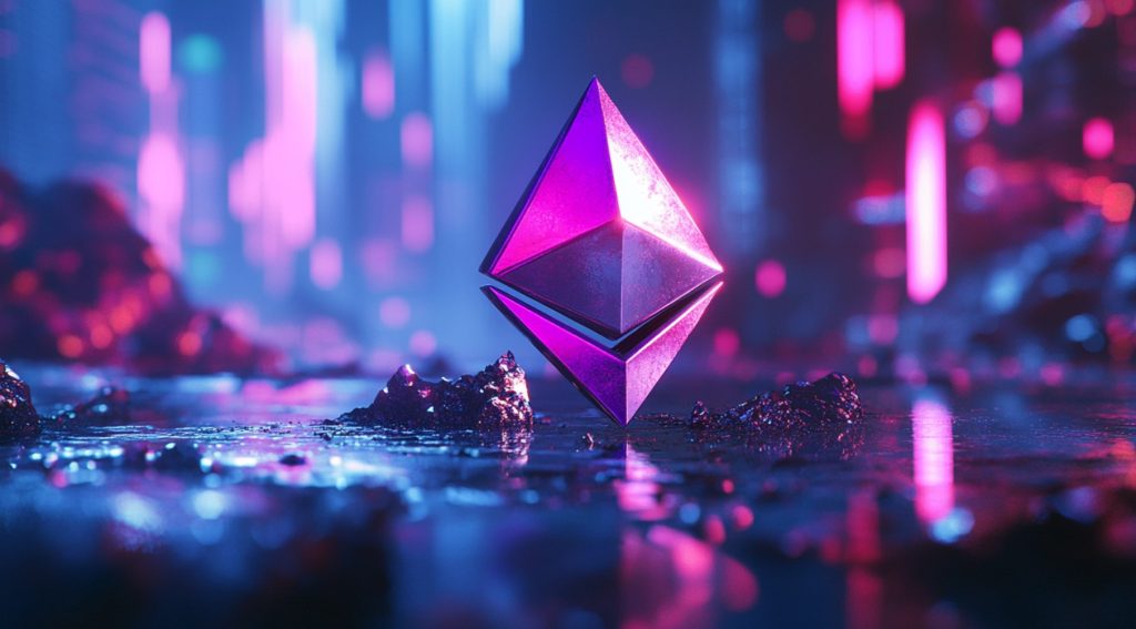 Ethereum logo hintaennusteen kuvituksena.