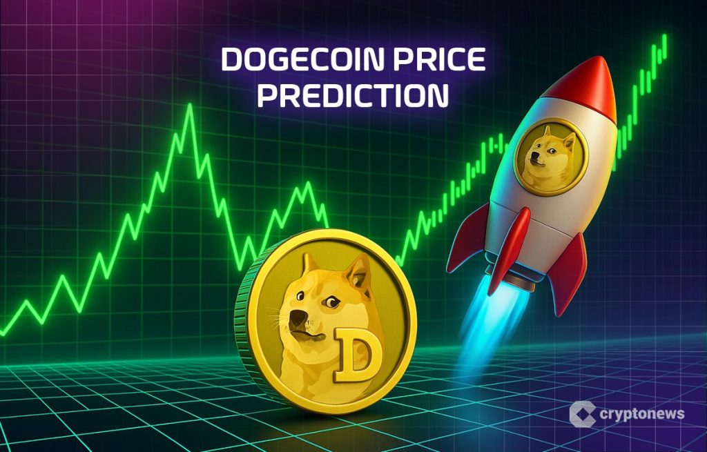 Dogecoin hintaennuste, kolikko, raketti ja kurssikäyrä
