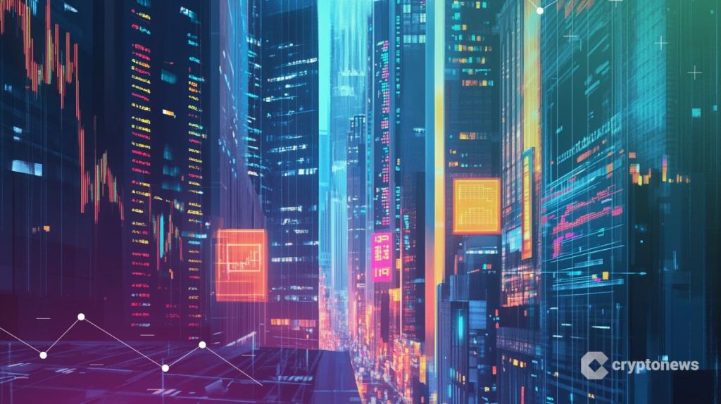 Klarna ipo kuvituksessa futuristinen kaupunki.