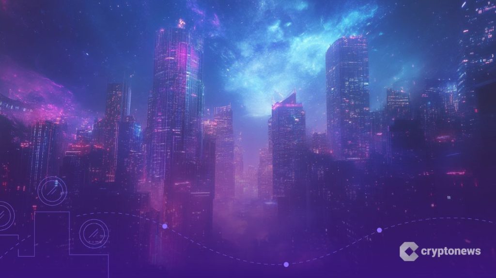 stablecoinit-kuvituksena futuristisen kaupungin piirros.