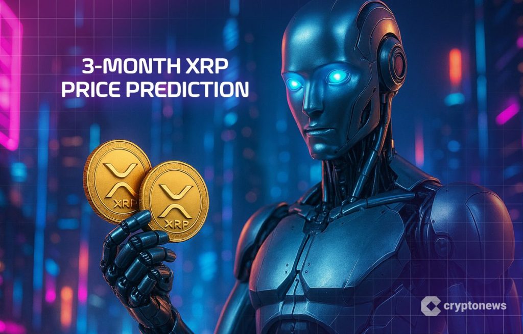 XRP ennusteen kuvituksena robotti pitelee XRP-kolikoita.