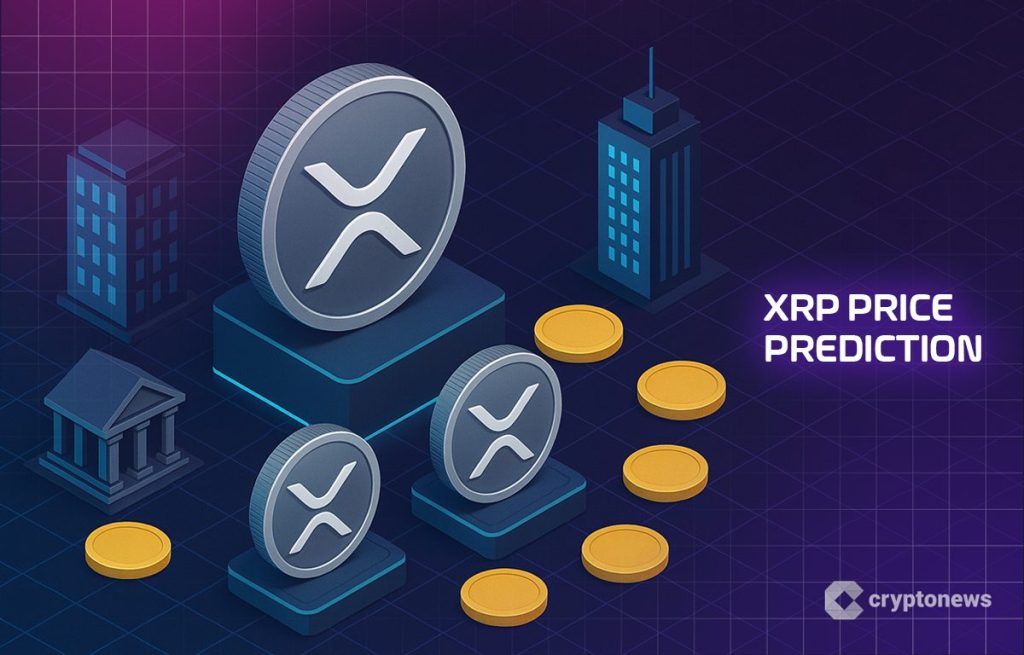 XRP hintaennuste, kolikoita ja logoja