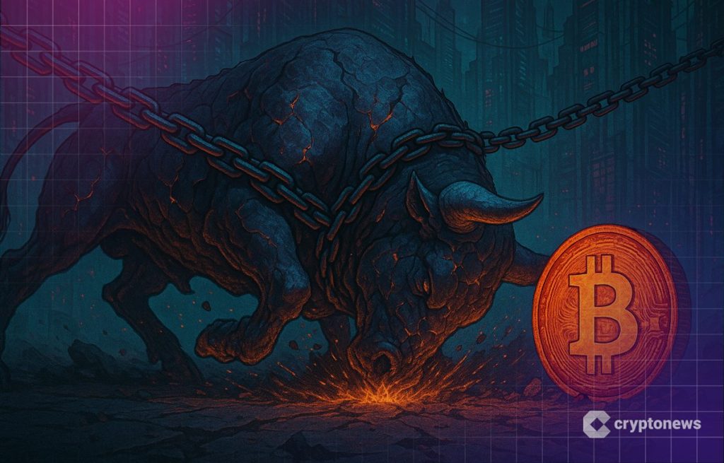 Bitcoin kolikko, jota puskee härkä.
