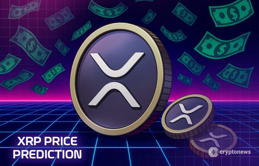 xrp hintaennuste -teksti ja kolikoita