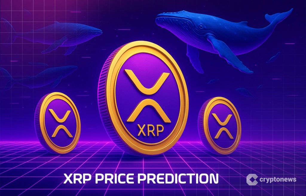 xrp hintaennuste -teksti ja xrp kolikoita.