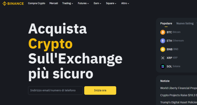 Acquista crypto con carta su Binance