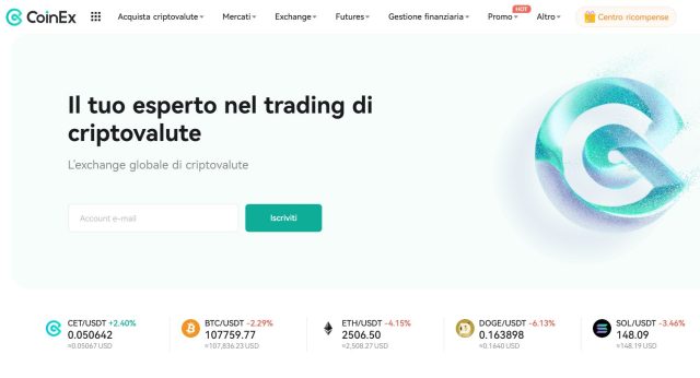 Comprare crypto con carta su CoinEx