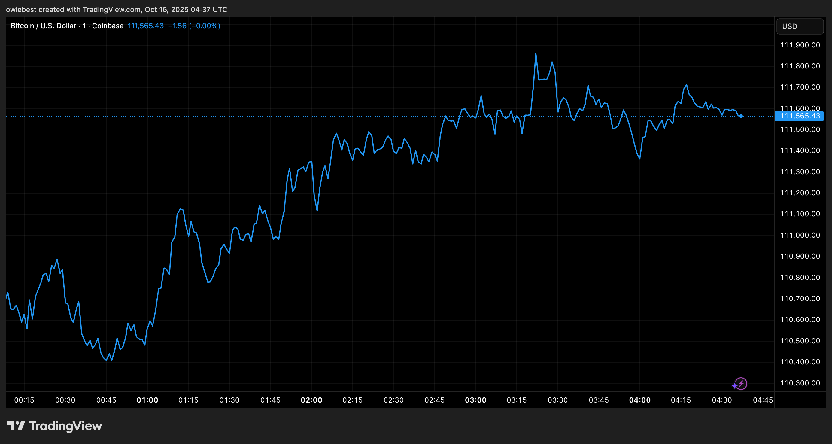 Grafico del prezzo di Bitcoin estrapolato dal sito di analisi TradingView
