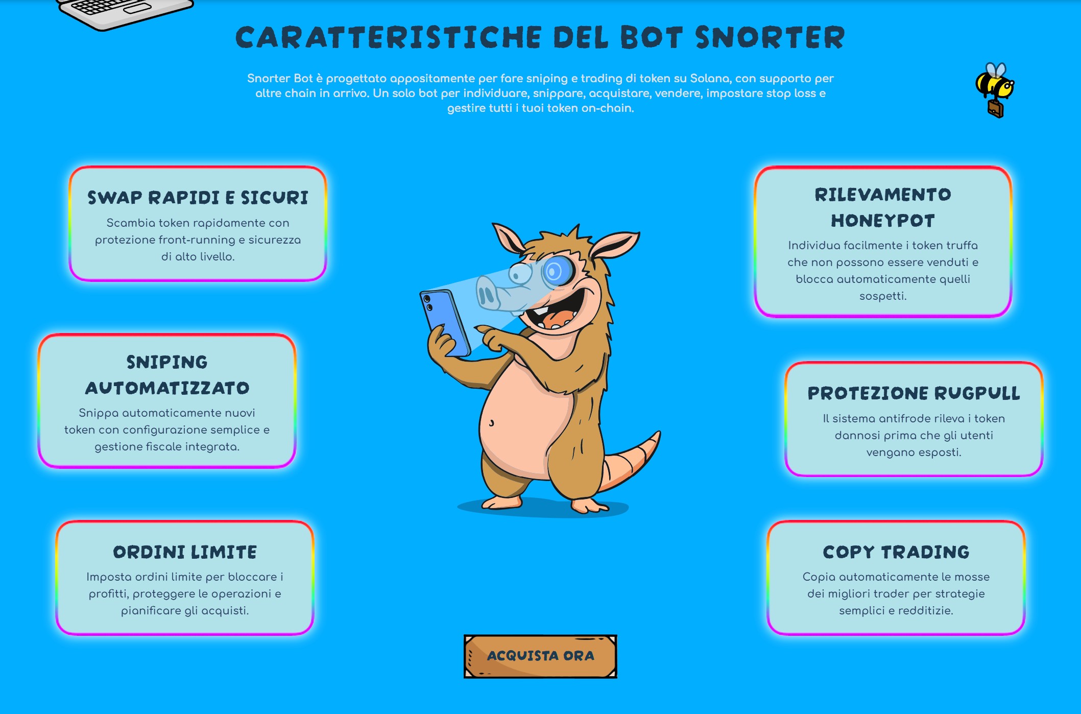 Screenshot della pagina relativa alle caratteristiche del Bot Snorter