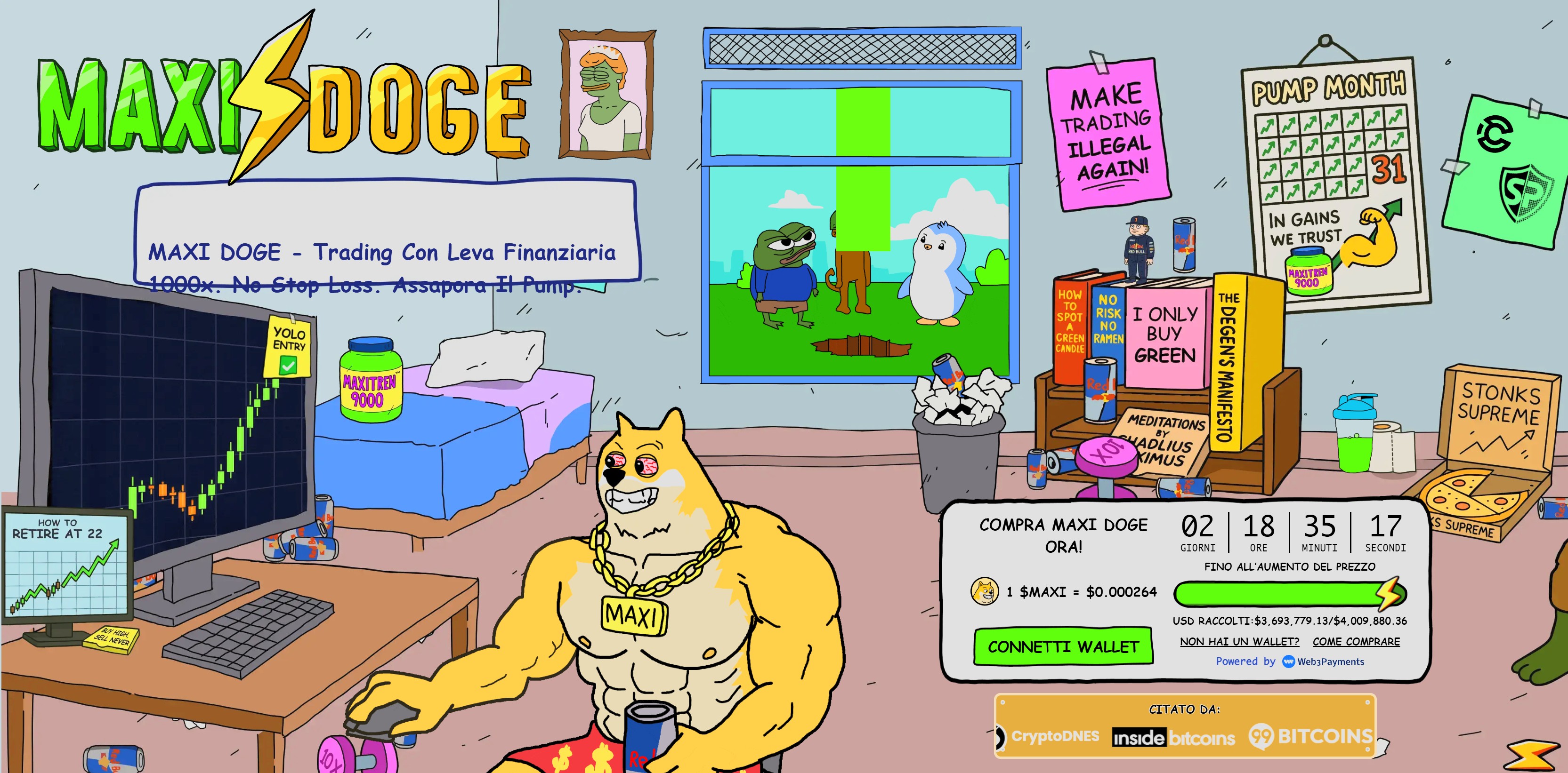 Screenshot della home page del sito ufficiale della prevendita di Maxi Doge