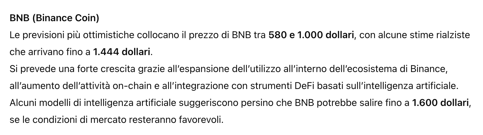 L'Intelligenza Artificiale prevede il prezzo di BNB