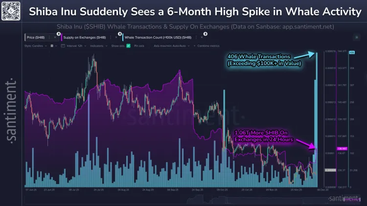 Conteggio delle transazioni della balena Shiba Inu rispetto al saldo sugli exchange