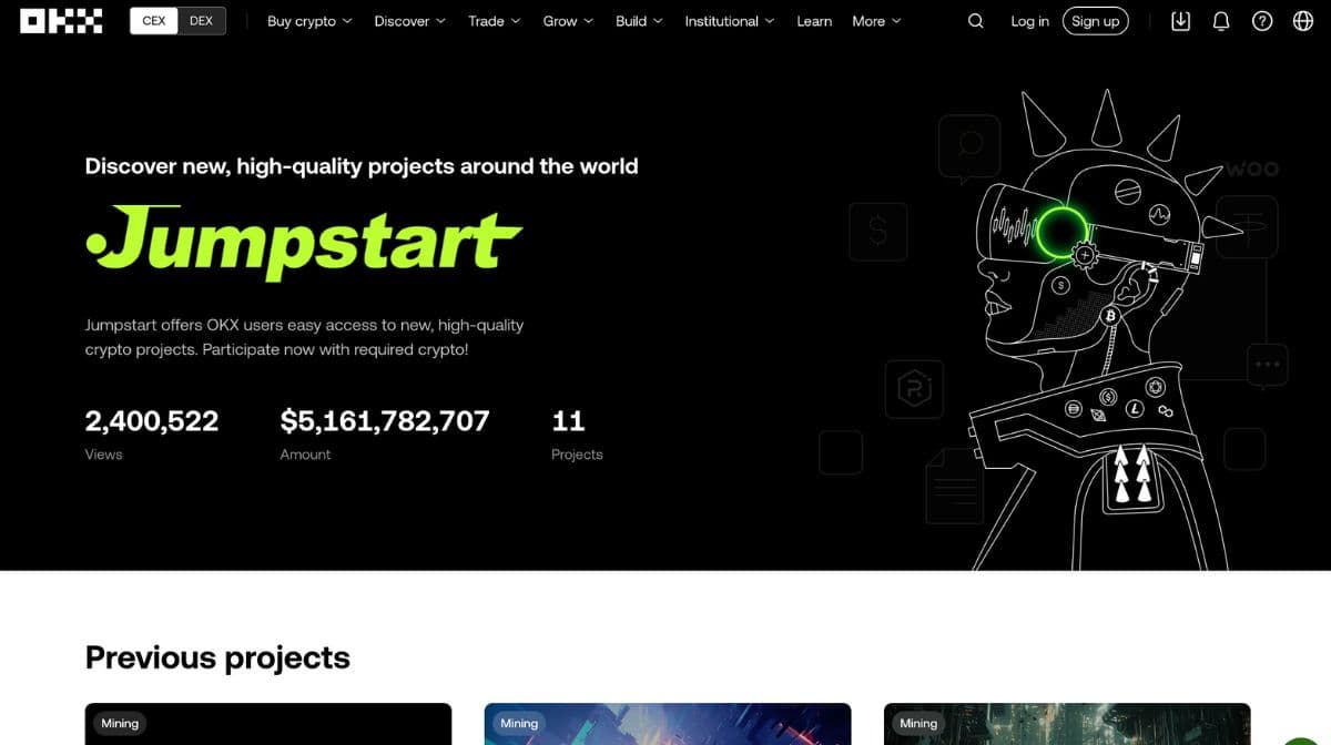 OKX公式サイトのJumpstart画面