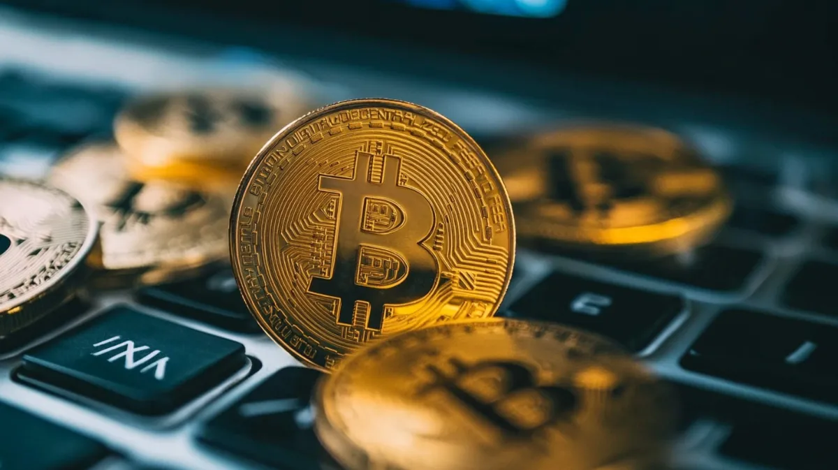 PCの上にあるビットコイン