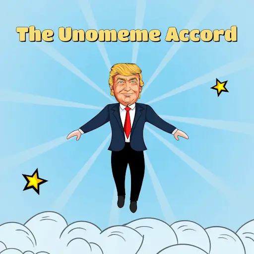 『The Unomeme Accord（ウノミーム協定）』と書かれた漫画風イラスト。