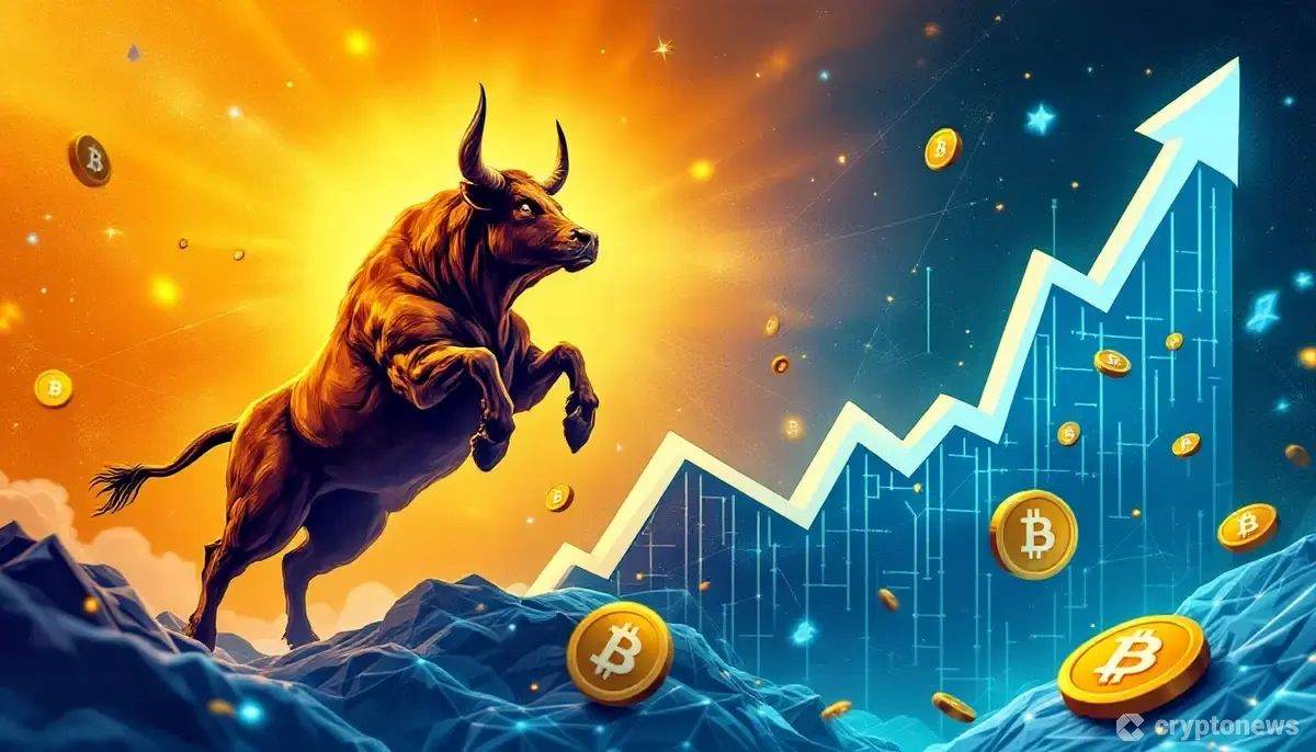 BTC Bull Token（BTCBULL）とビットコインの価格上昇を示すグラフと雄牛のイメージ