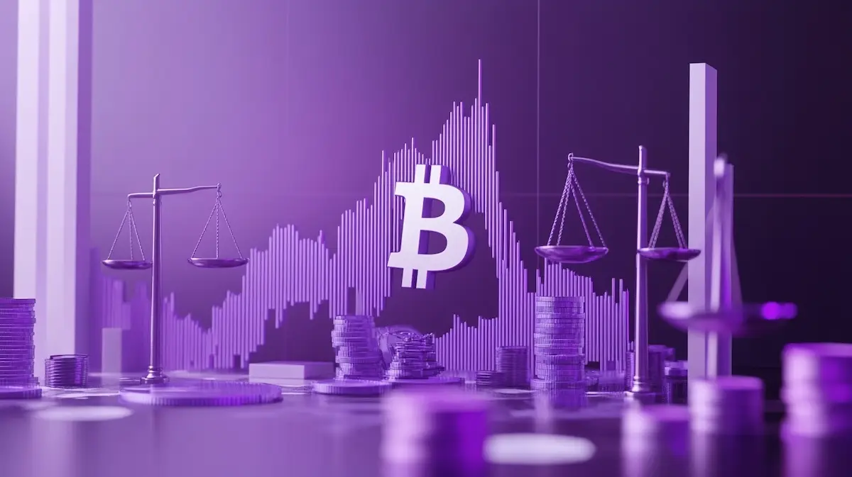 天秤とビットコインのイメージ