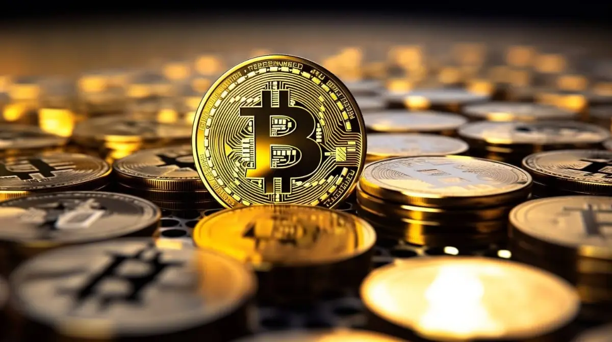 散らばったビットコインと仮想通貨