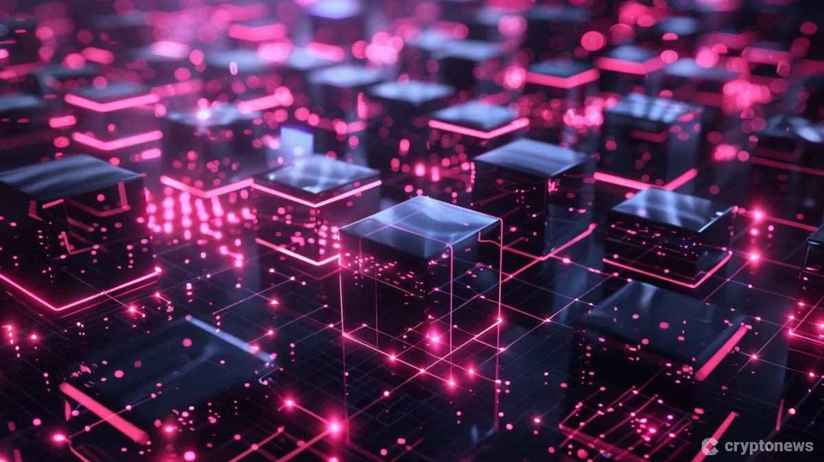 ブロックチェーンの黒いブロックが羅列したイメージ
