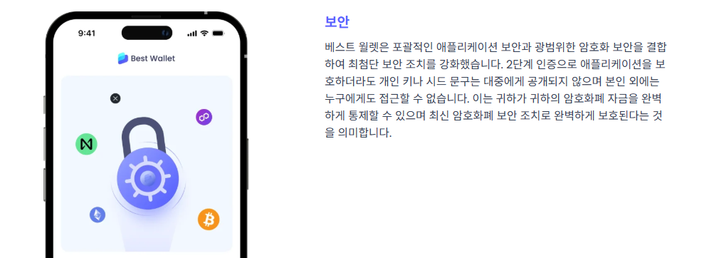 베스트 월렛은 강력한 보안능력을 자랑한다.