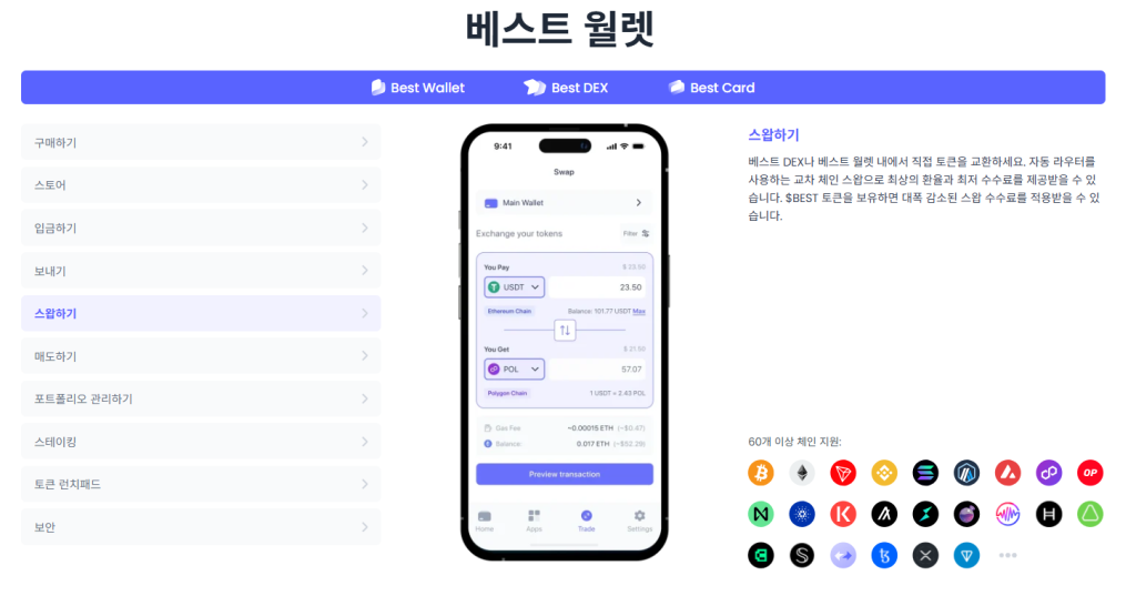 베스트 월렛은 저렴한 스왑 수수료를 지원한다.